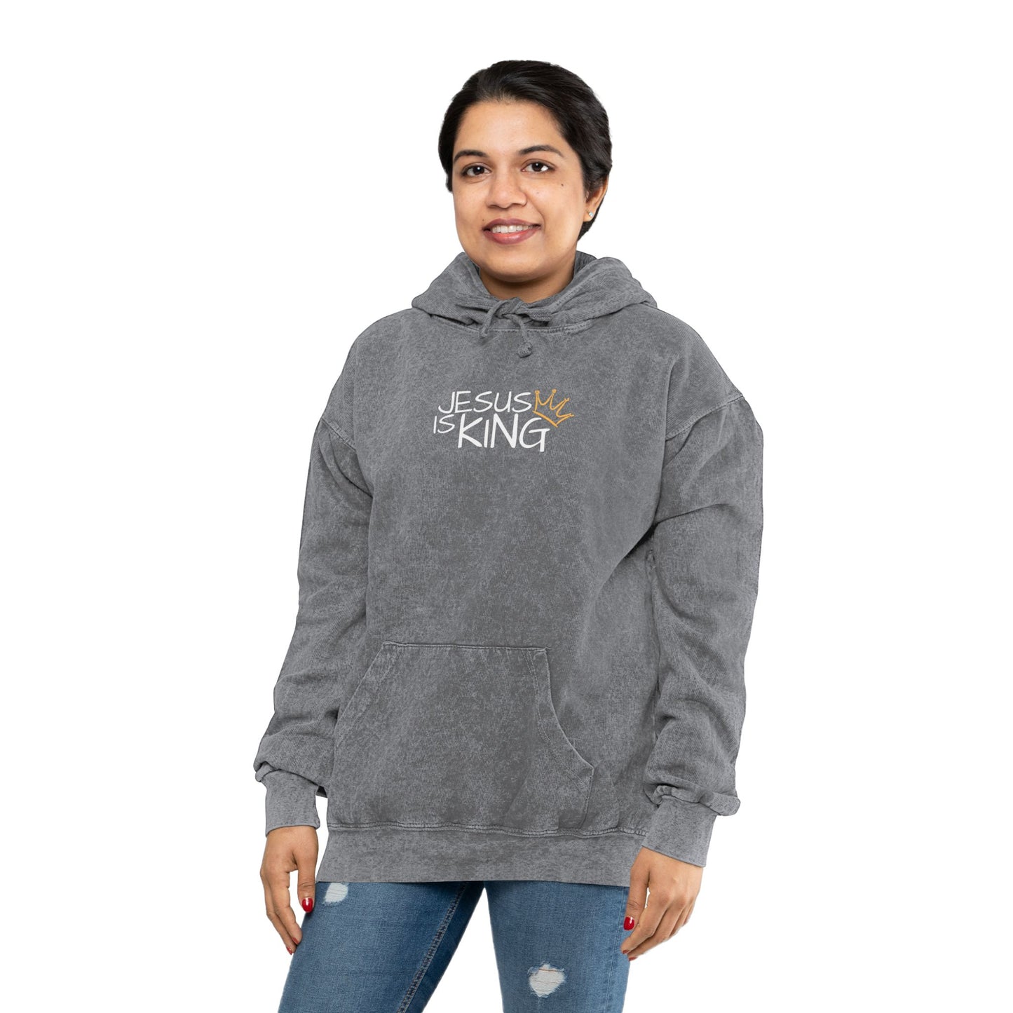 Unisex Mineral Wash Hoodie - Jesus is King Inspirational Sweatshirt