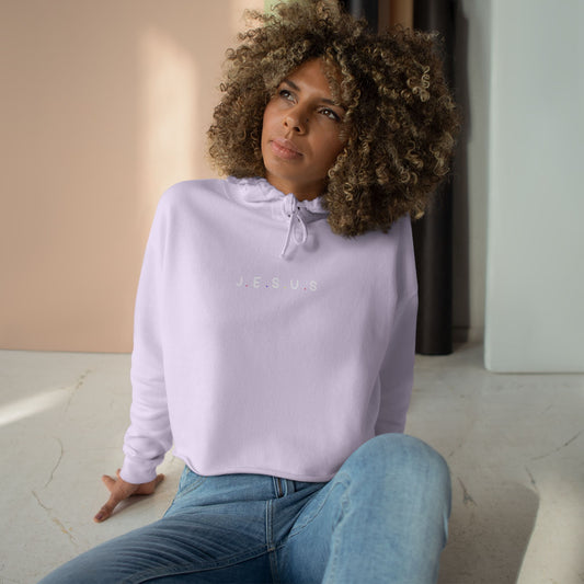 Trendy Crop Hoodie with 'J.E.S.U.S.' Text for Spiritual Style
