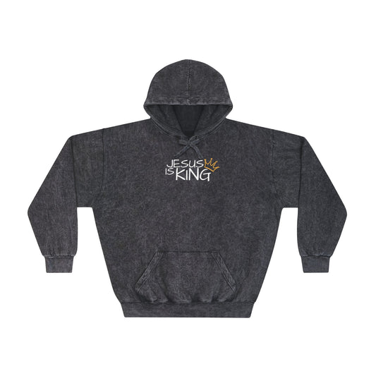 Unisex Mineral Wash Hoodie - Jesus is King Inspirational Sweatshirt