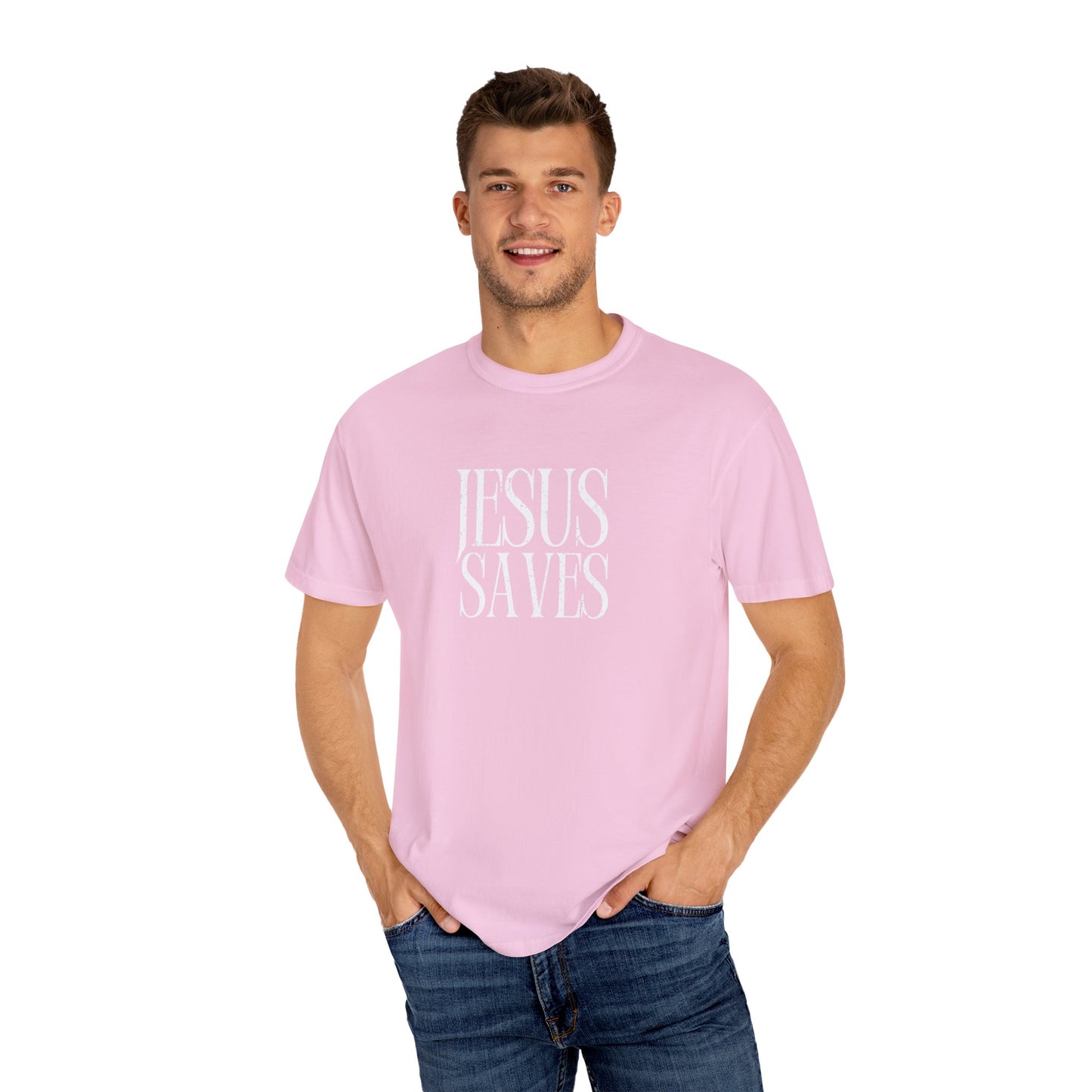 Inspirational Unisex Garment-Dyed T-Shirt - Jesus Saves & Faith Over Fear Design